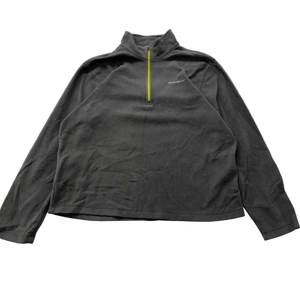 Eddie Bauer Men's Charcoal Grey Quarter Zip Sweatshirt Classic Logo Y2K Size L